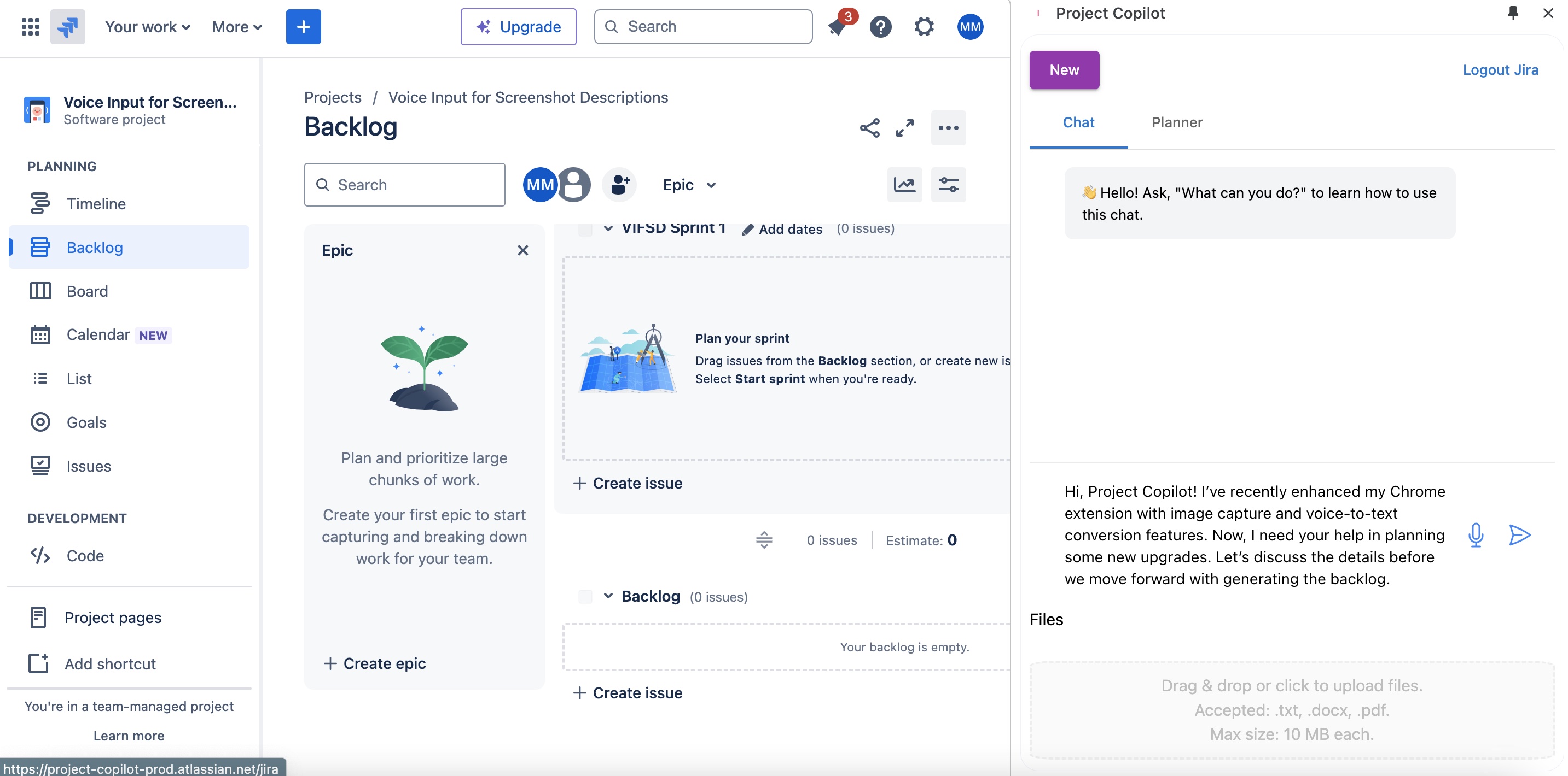 Project Copilot Create Backlog